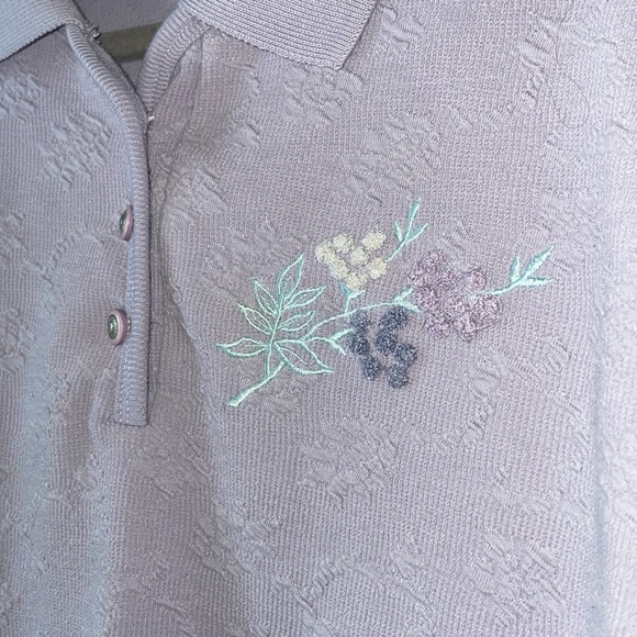 Vintage Blast purple short sleeve button blouse with floral detail - Picture 1 of 6